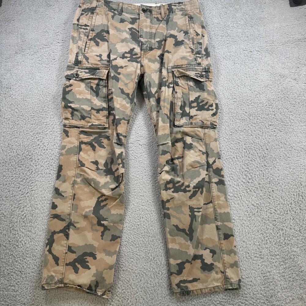 Levis Mens Camo Cargo Pants Tan Green Brown 100% Cotton Size 32x28